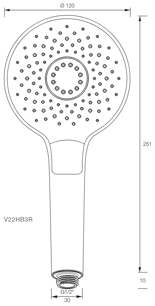 VIGOUR Handbrause V2 rund d=120mm 3-strahlig verchromt