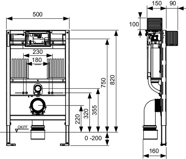 TECEprofil WC-Modul mit Uni-Spülkasten, Bauhöhe 820 mm 9300301, Betätigung von vorne und oben - Bild 2