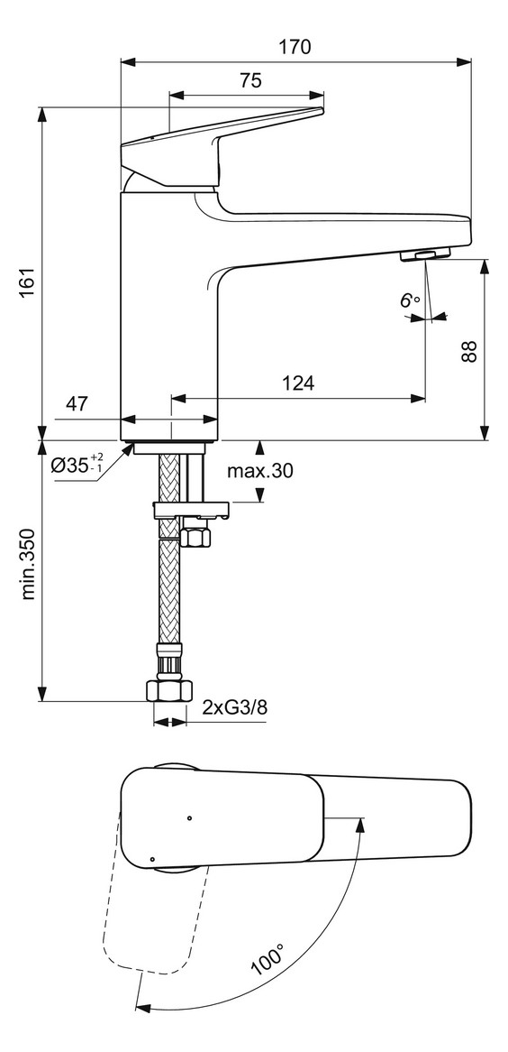 Ideal Standard Ceraplan Waschtischarmatur BlueStart H90 Chrom ohne Ablaufgarnitur BD224AA - Bild 5