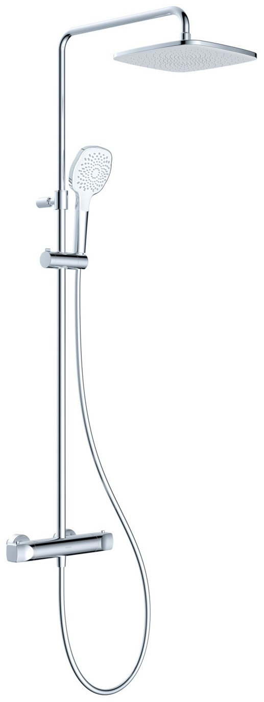 VIGOUR Duschsystem V2 Thermostat Kopfbrause 250mm edge Handbrause 3-fach und Schlauch verchromt