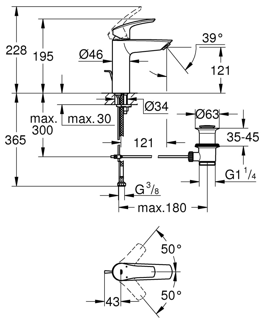 GROHE Waschtischbatterie Eurosmart M-Size mit Zugstangen-Ablaufgarnitur chrom 23322003 - Bild 2