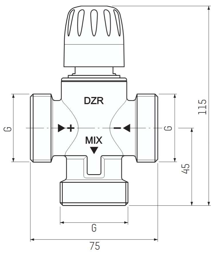 Taconova thermisches Mischventil NovaMix Standard 70 DN 25, AG 1 1/4'' SP