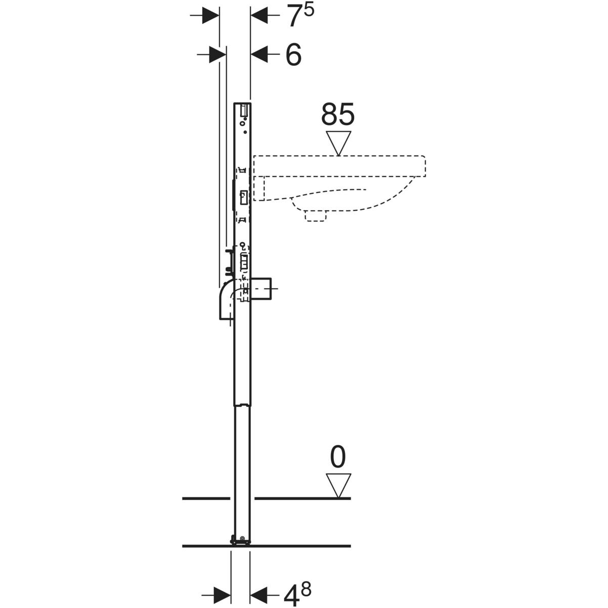 Geberit Duofix Element Waschtisch Bauhöhe 82-98 cm (111.485.00.2) für Standarmatur