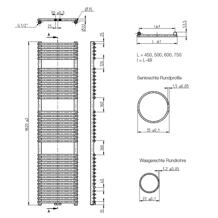 Buderus Logatrend Therm Direct Q m 1820x500 mm Kreuzverbund, Mittenanschluss, RAL 9016  - Bild 3