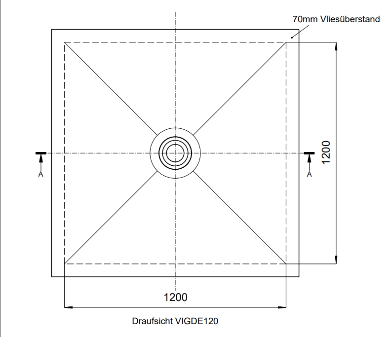VIGOUR Duschelement individual 2.0, 120x120x4,5cm Ablauf mittig rollstuhlbefahrbar - Bild 2