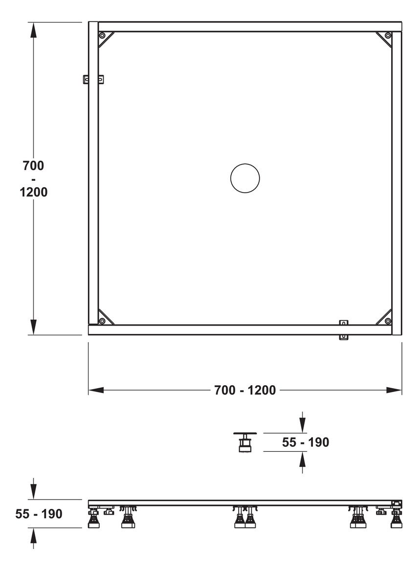 MEPA Montagerahmen 70x70-120x120cm für Mineralgusswannen super/extraflach, Höhe 5,5-19cm - Bild 2