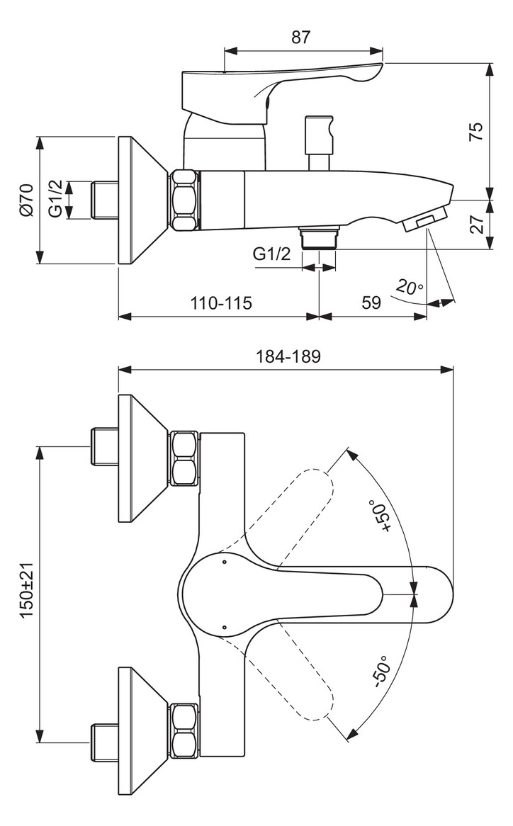 Ideal Standard Badearmatur ALPHA chrom, ohne Brausegarnitur BC654AA - Bild 2