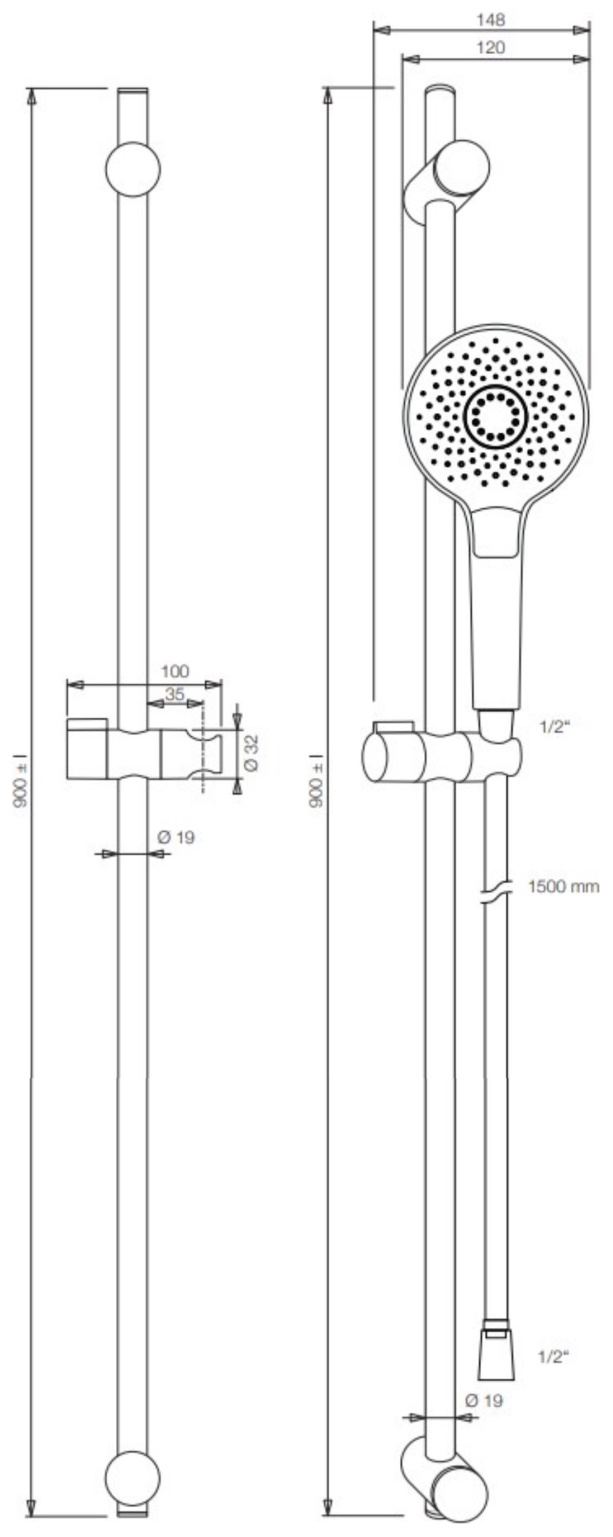 VIGOUR clivia Set m. Brausethermostat, Brausegarnitur 90cm, Handbrause 3-fach rund verchromt