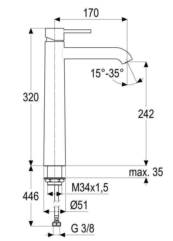 VIGOUR individual Waschtischbatterie GRACE XL Auslaufhahn 242mm ohne Ablaufgarnitur schwarzmatt - Bild 2