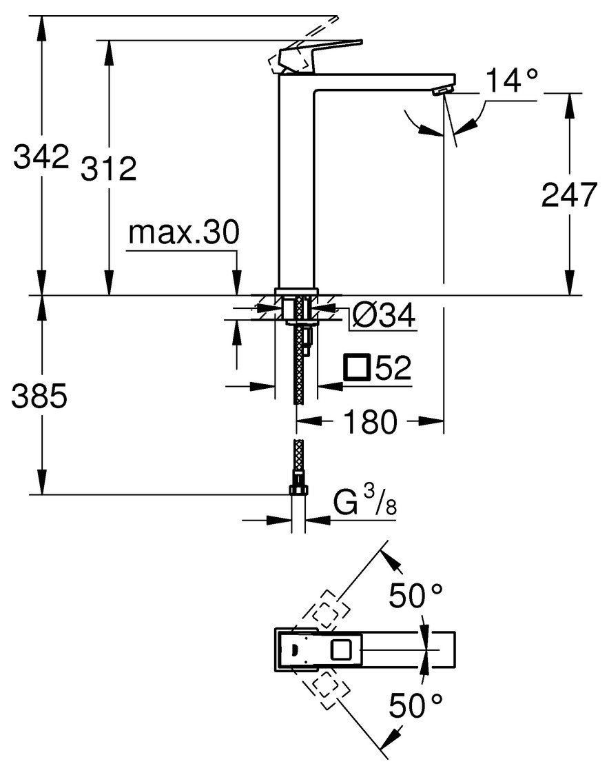 GROHE Waschtischbatterie Eurocube für freistehende Waschschüsseln chrom 23406000 - Bild 2