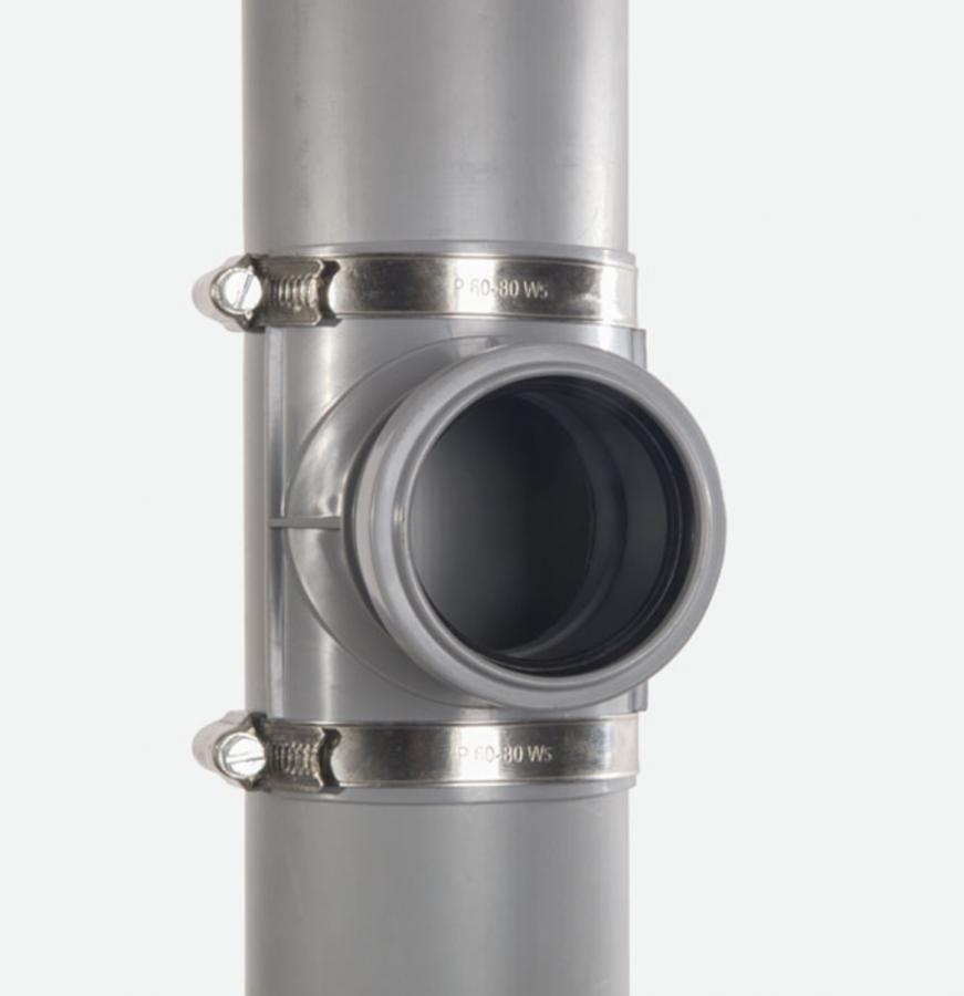 Airfit Sattel-Abzweig DN 100 x 90 mit Dichtring und 2 Edelstahl-Befestigungsschellen 28119SA - Bild 1