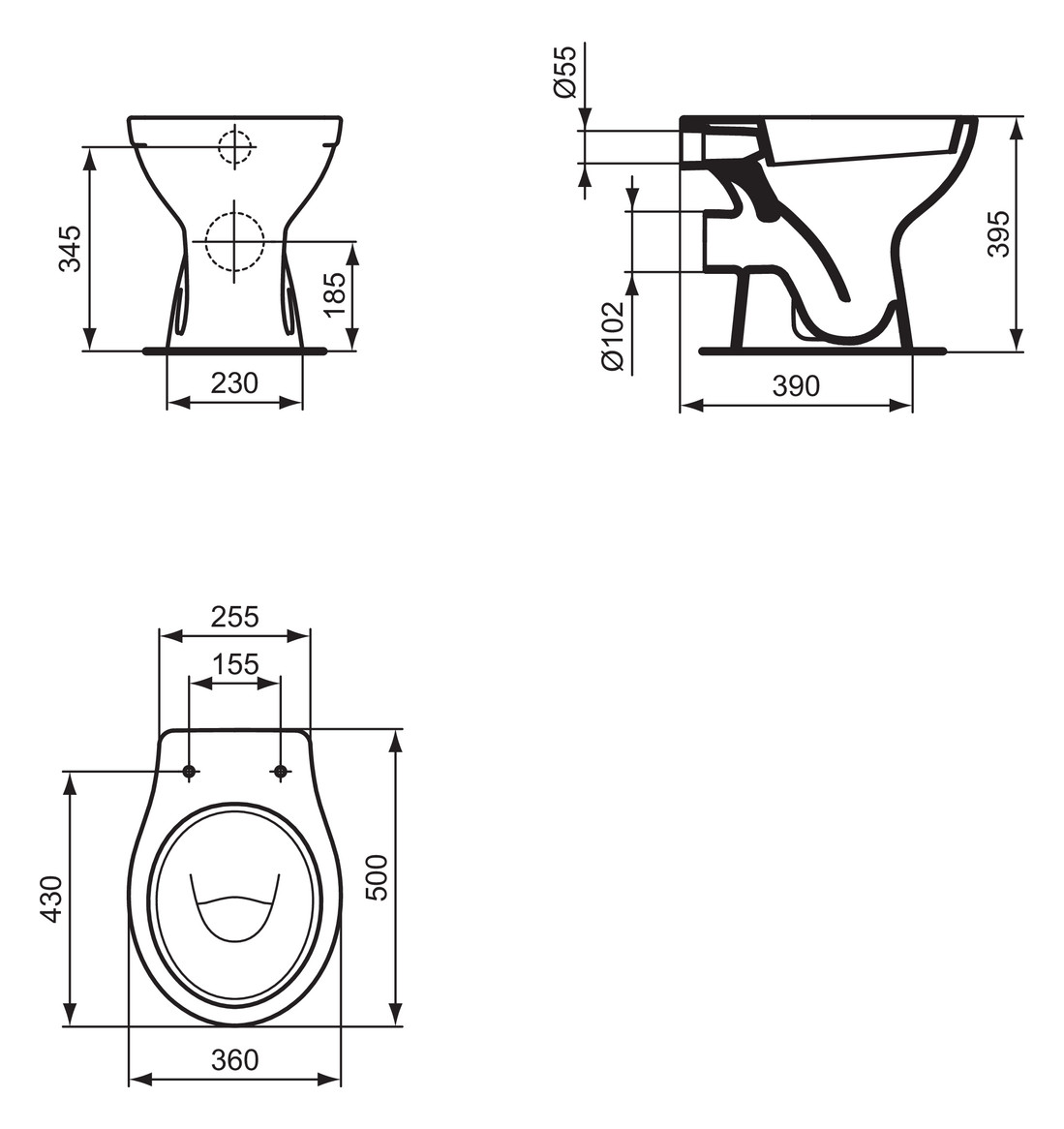 Ideal Standard Standtiefspül-WC Eurovit weiß, Abgang außen waagrecht W333101 - Bild 5