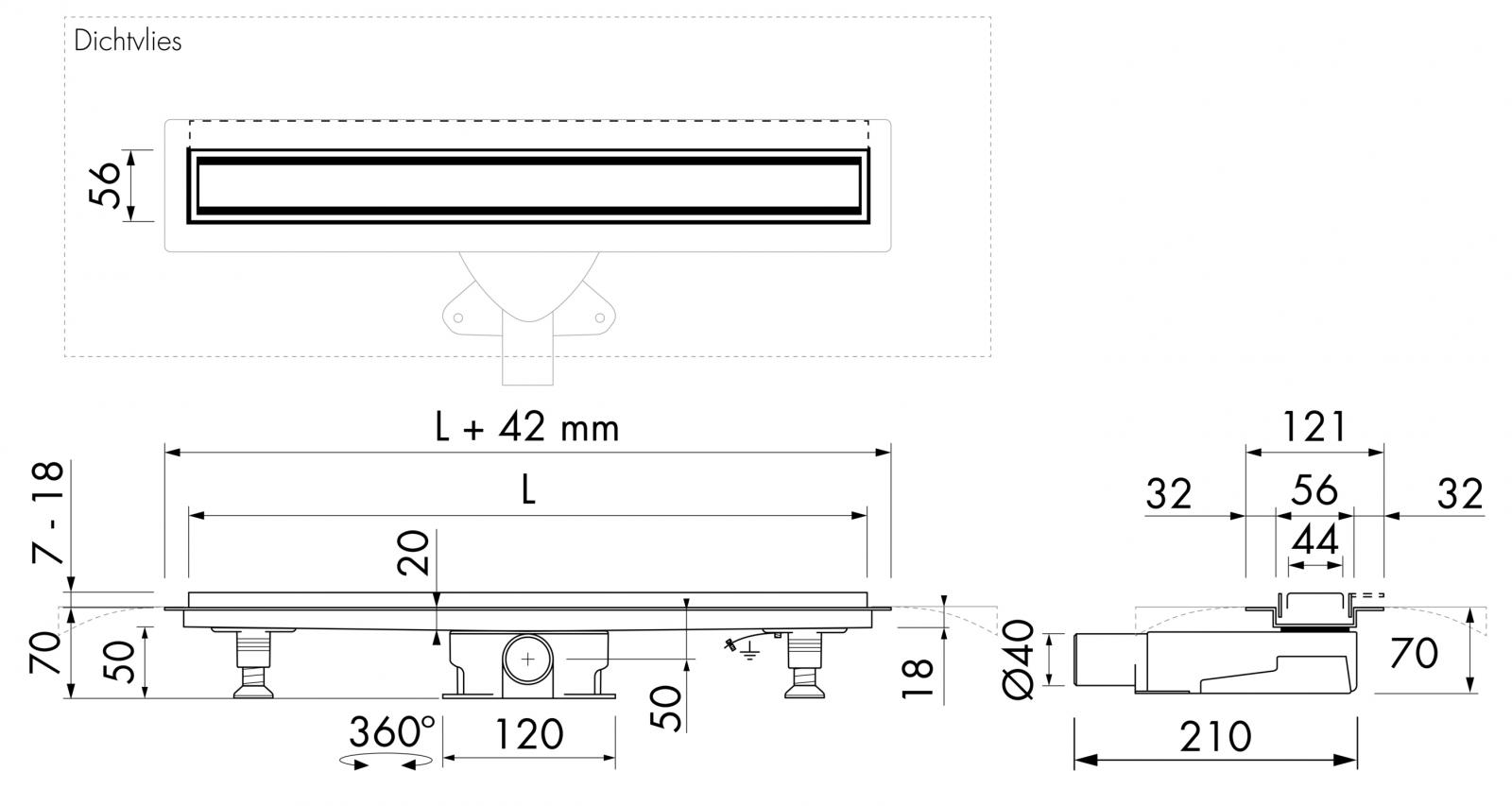 VIGOUR Duschrinne individual Edelstahl 1000 mm mit Wandadaper, inkl. Füße, 2 Siphons, Spwh.50mm - Bild 2