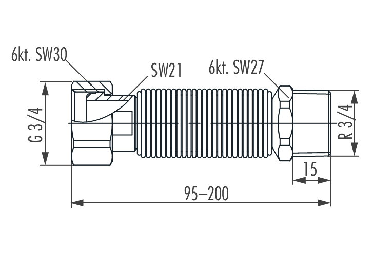 Hummel flexibler Geräteanschluss DN20, Edelstahl UEM G3/4 x AG R3/4, ausziehbar 95-200mm - Bild 2
