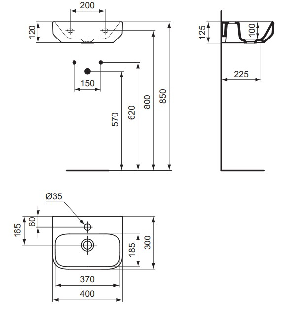VIGOUR Handwaschbecken derby V3 40x30cm PflegetectPlus weiss mit Hahnloch, ohne Überlauf