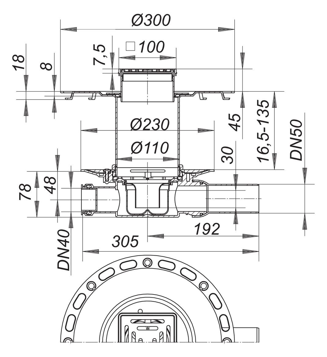 DALLMER Dünnbett-Bodenablauf 42 VE DN 50 Edelstahl-Rost 100x100 mm 513151 - Bild 2