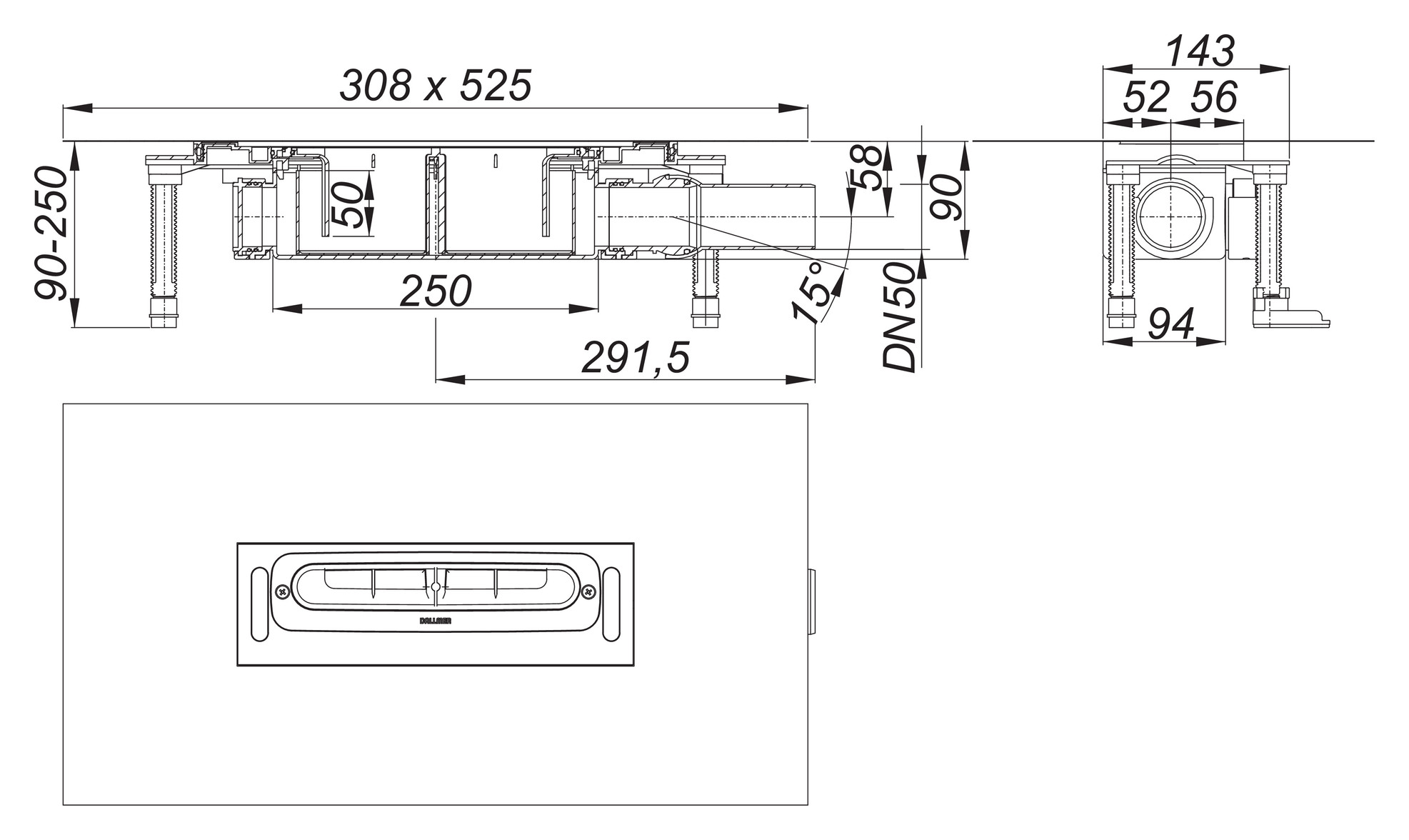 Dallmer DallFlex Ablaufgehäuse DN 50 Abgang seitlich Kugelgelenk Bauhöhe 90 mm 539007 - Bild 3