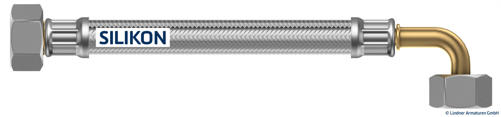 Silikon Panzerschlauch DN12 Länge 100 cm ÜM 3/4'' x ÜM auf Bogen 3/4'' DVGW - Bild 1