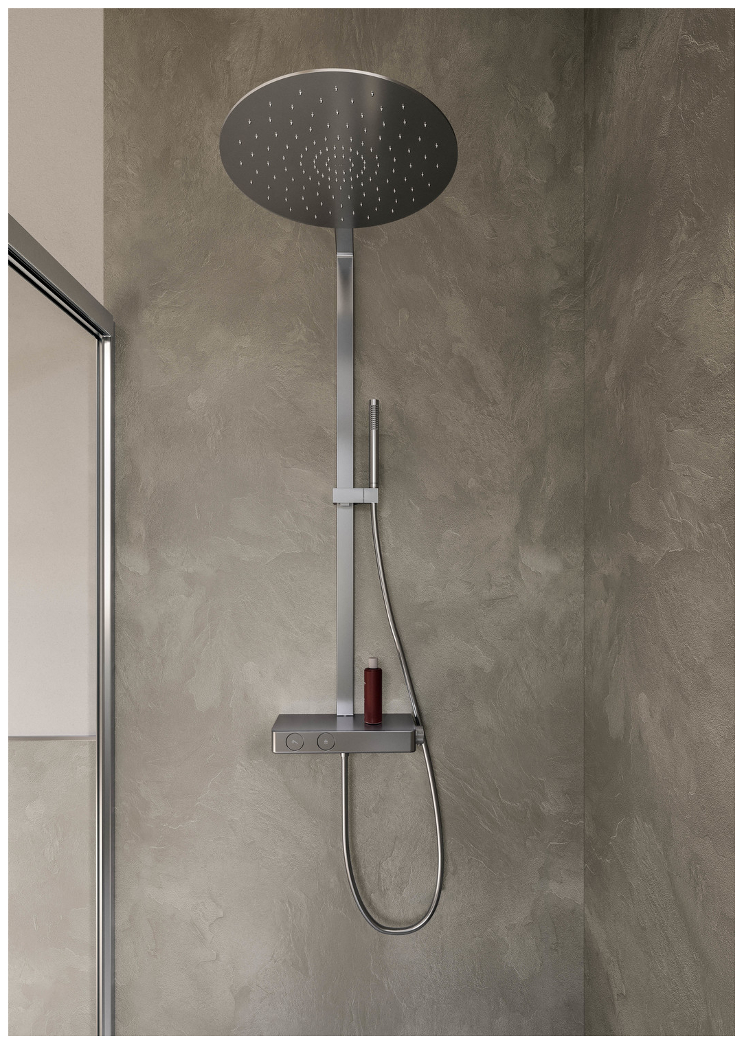VIGOUR Duschsystem V4 Thermostat Kopfbrause 410mm edge Stabhandbrause und Schlauch verchromt
