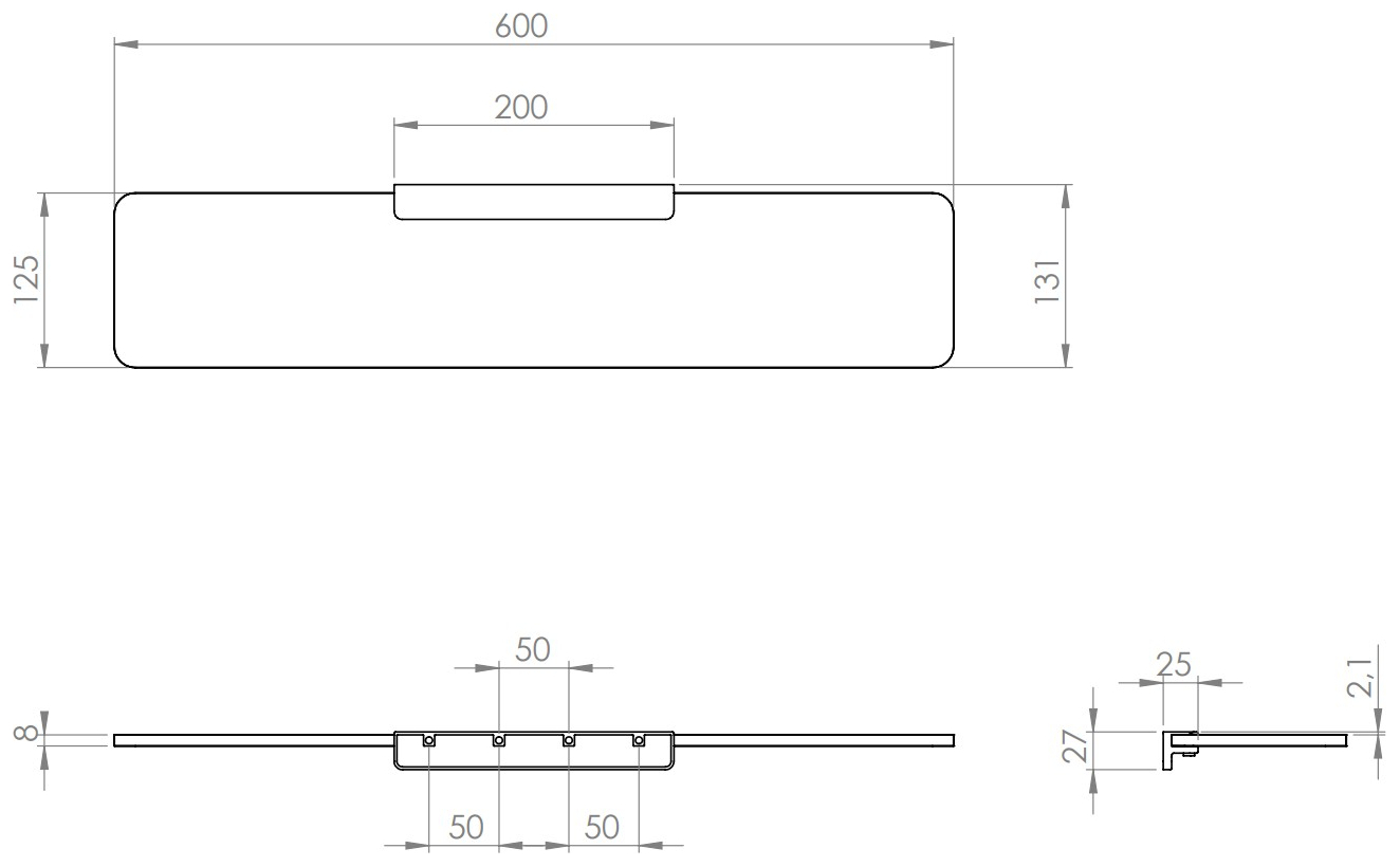 VIGOUR Ablage derby V3 aus Glas 600mm mit Halter verchromt