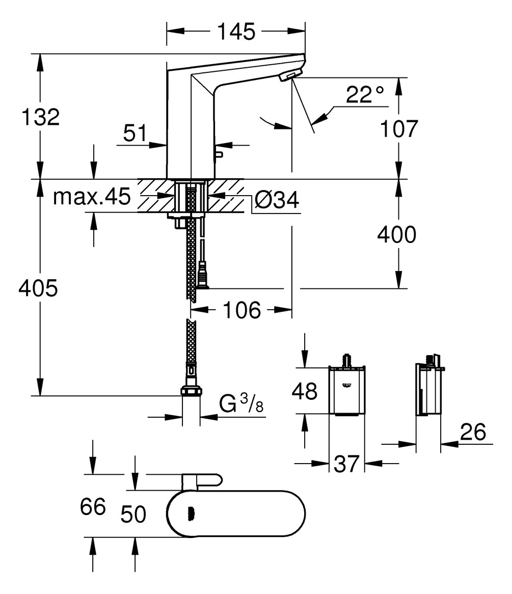 GROHE WT-IR-Elektronik Eurosmart CE M-Size mit Mischung 6V chrom 36327002 - Bild 2