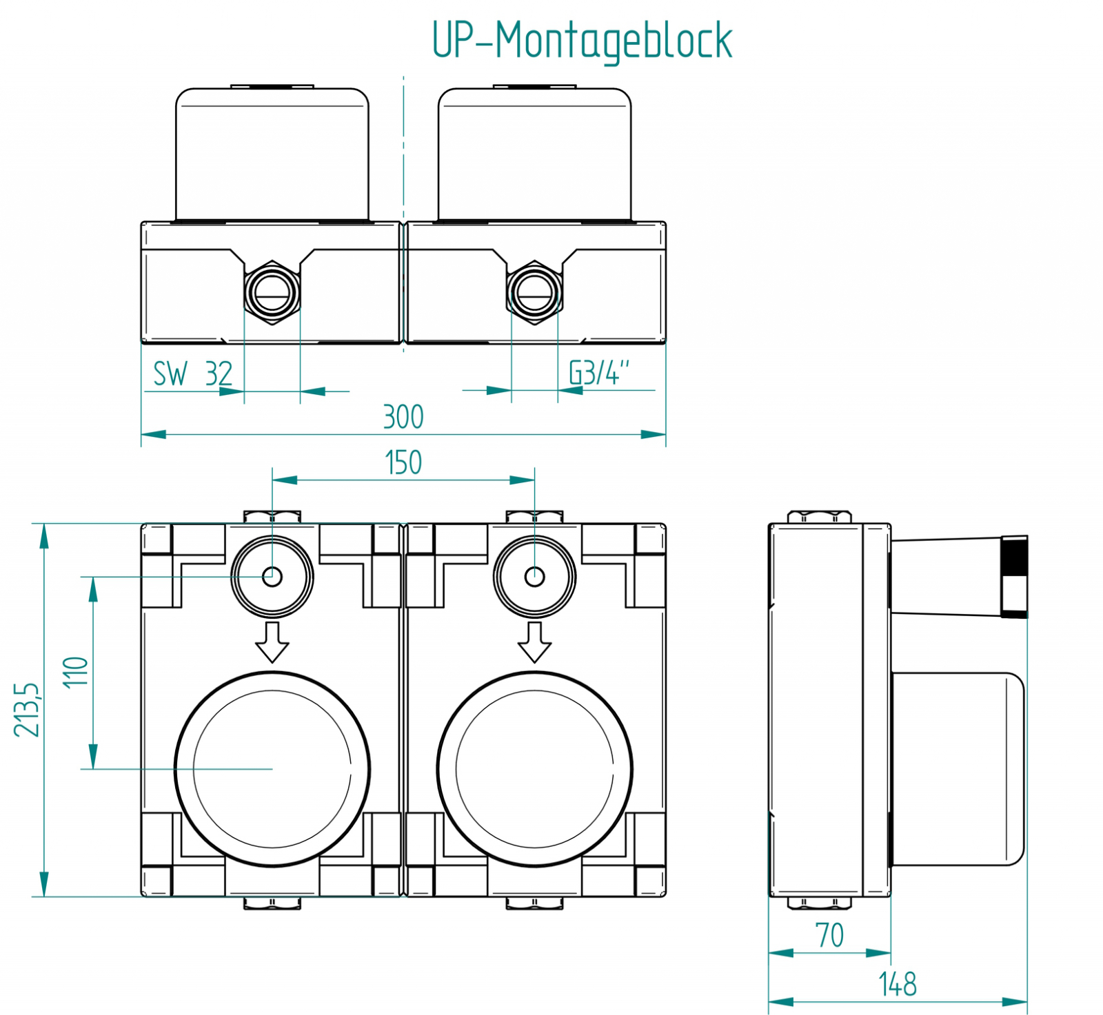 Montageblock DUO Rotguss, für Allmess Wasserzähler, 3/4'' IG - Bild 5