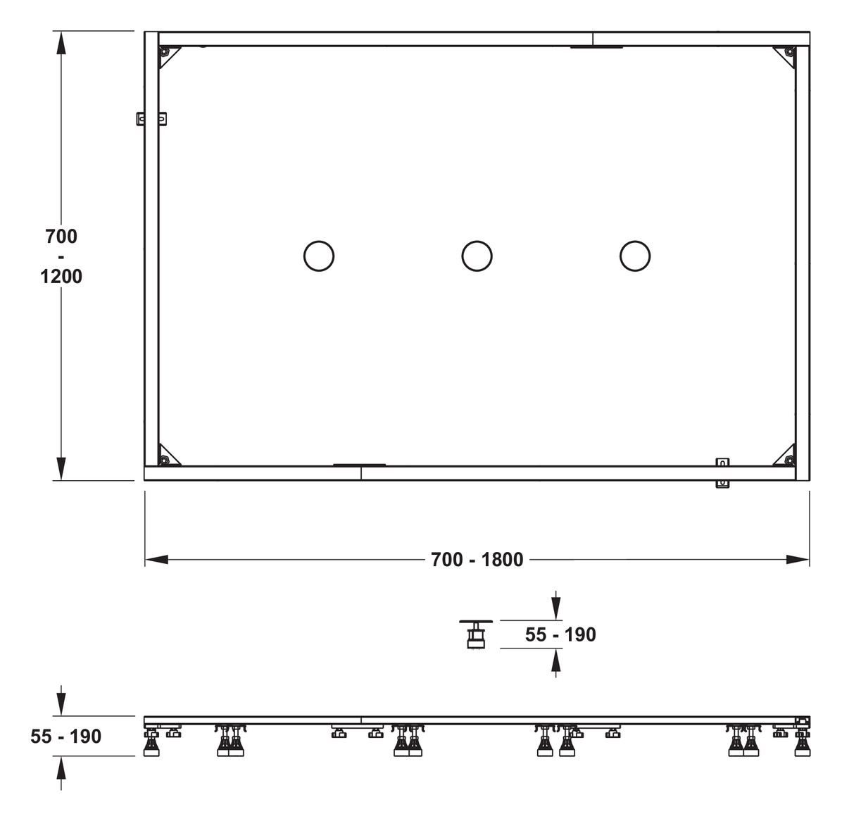 MEPA Montagerahmen 70x70-120x180cm für Mineralgusswannen super/extraflach, Höhe 5,5-19cm - Bild 2