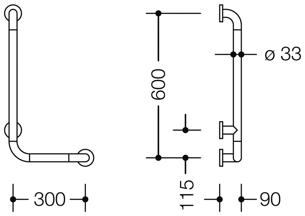 HEWI Serie 801 Winkelgriff d: 33 mm Achsmass 600 mm W: 300 mm reinweiß 801.22.100.99 - Bild 2