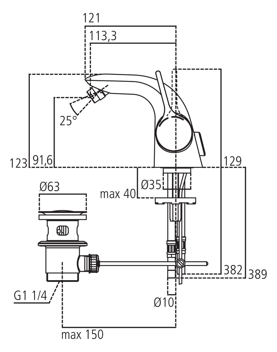 Ideal Standard Bidetarmatur MELANGE chrom, mit Ablaufgarnitur G11/4'' A4268AA - Bild 2