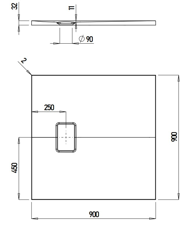 VIGOUR Duschwanne V3 Mineralguss 90x90x3,0cm mit Ablaufdeckel SafeStepPlus weiß matt