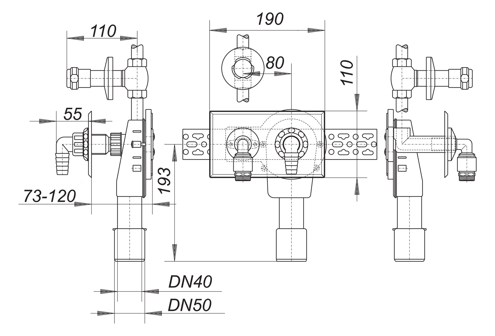 DALLMER Wandeinbau-Waschgeräte-Siphon 405, DN 40/50, Abdeckplatte aus Edelstahl 130501 - Bild 2