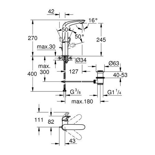 Grohe Waschtischbatterie Eurostyle L-Size Hebel offen mit Zugstangen-Ablaufgarnitur chrom 23569003 - Bild 3