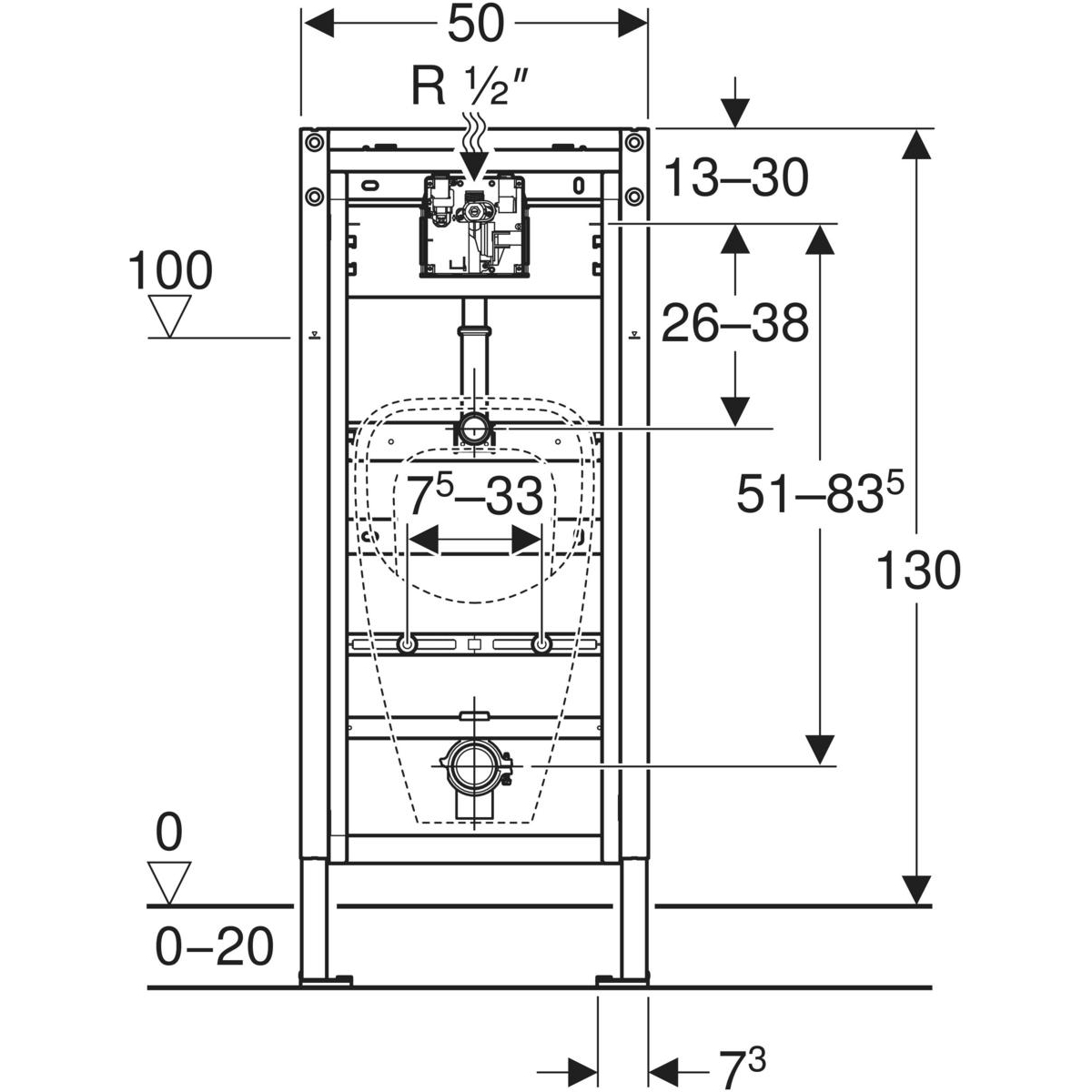 Geberit Duofix Basic Urinal-Montageelement Universal 130cm mit Bausatz 458.603.00.6