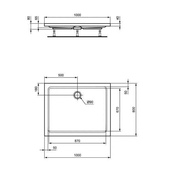 Duschwanne 100x80x6,5 cm rechteckig extraflach aus Sanitär-Acryl weiß - Bild 2