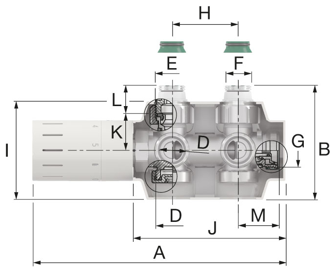Simplex Ventilhahnblock Variodesign Einrohr F12166 mit Design-Thermostatkopf und Blende verchromt  - Bild 2