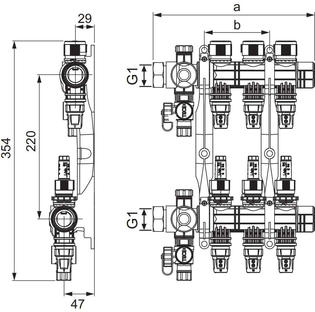 TECEfloor Komfort Heizkreisverteiler mit DFA, Typ TECElogo-Push, 9 Heizkreise 77311309 - Bild 2