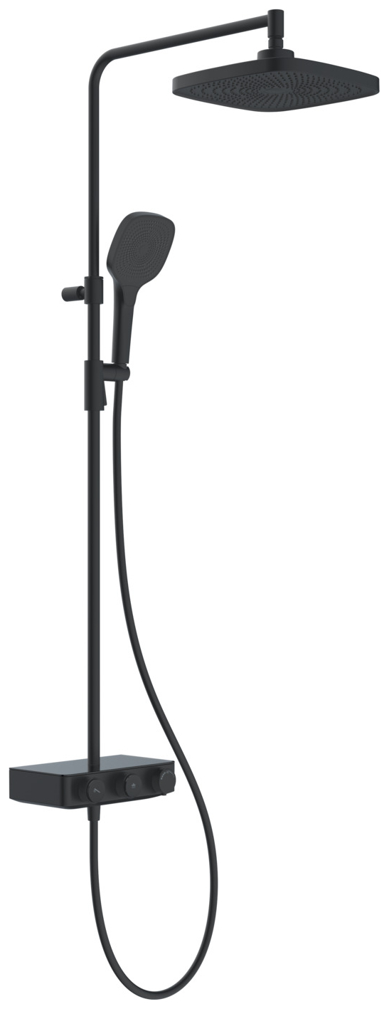 VIGOUR Duschsystem V3 Thermostat Kopfbrause 260mm edge Handbrause 3-fach und Schlauch schwarz matt