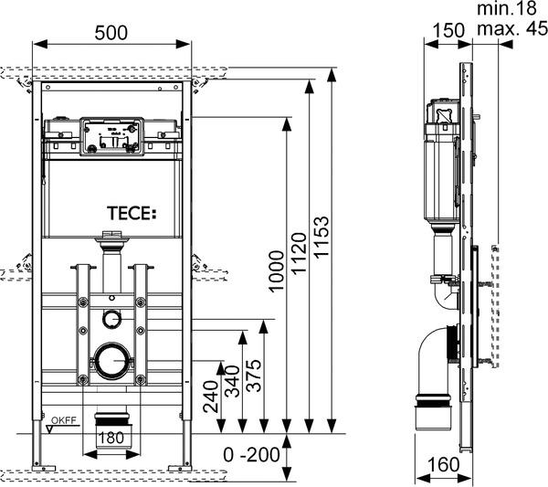 TECElux Spülkasten WC-Modul 100 BH 1120 Einwurfschacht 9600100 - Bild 2