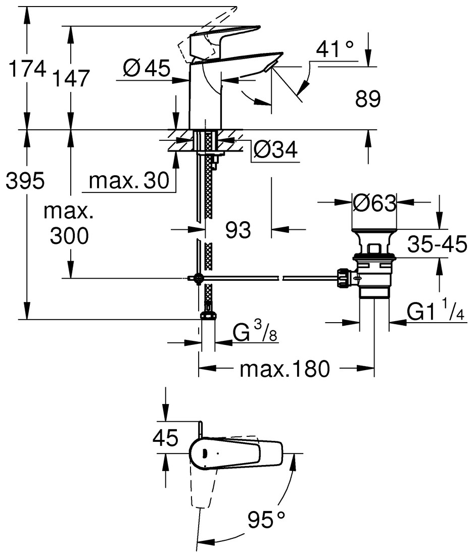 GROHE Waschtischbatterie BauEdge S-Size Mittelstellung kalt mit Ablaufgarnitur chrom 23559001 - Bild 6