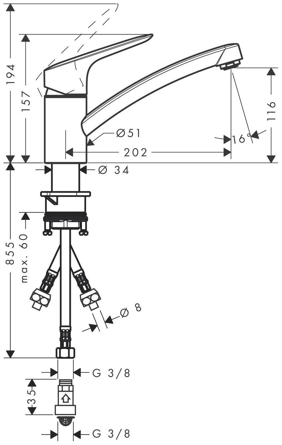Hansgrohe Logis Spültischmischer 120 Schwenkauslauf drucklos verchromt 71831000 - Bild 2