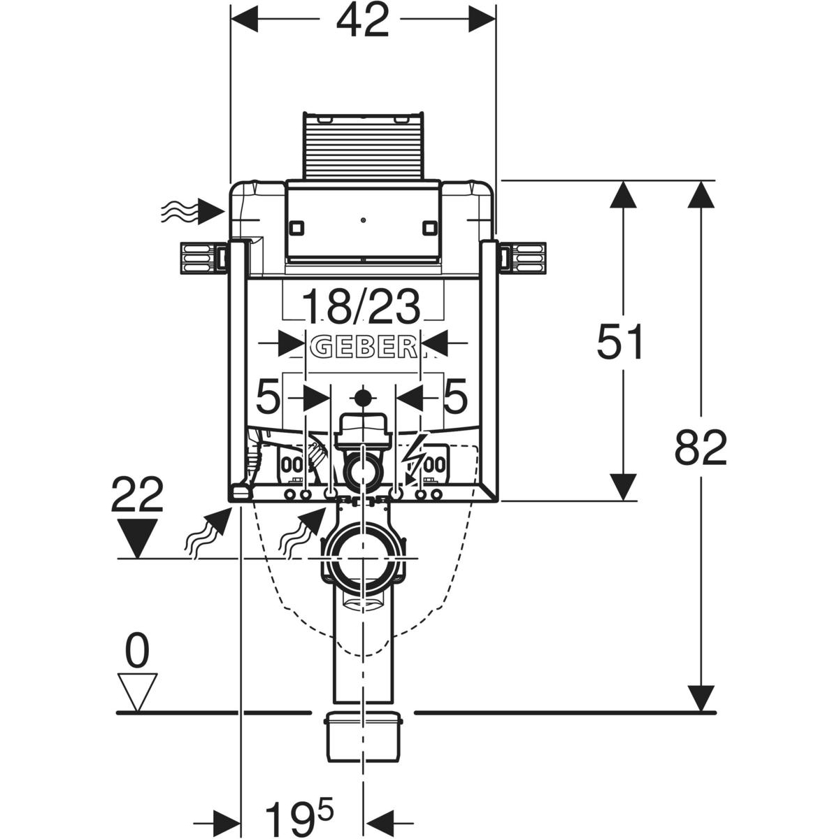 Geberit Kombifix Spülkasten Omega 110.000.00.1 Bauhöhe 82cm, Betätigung von oben/vorn