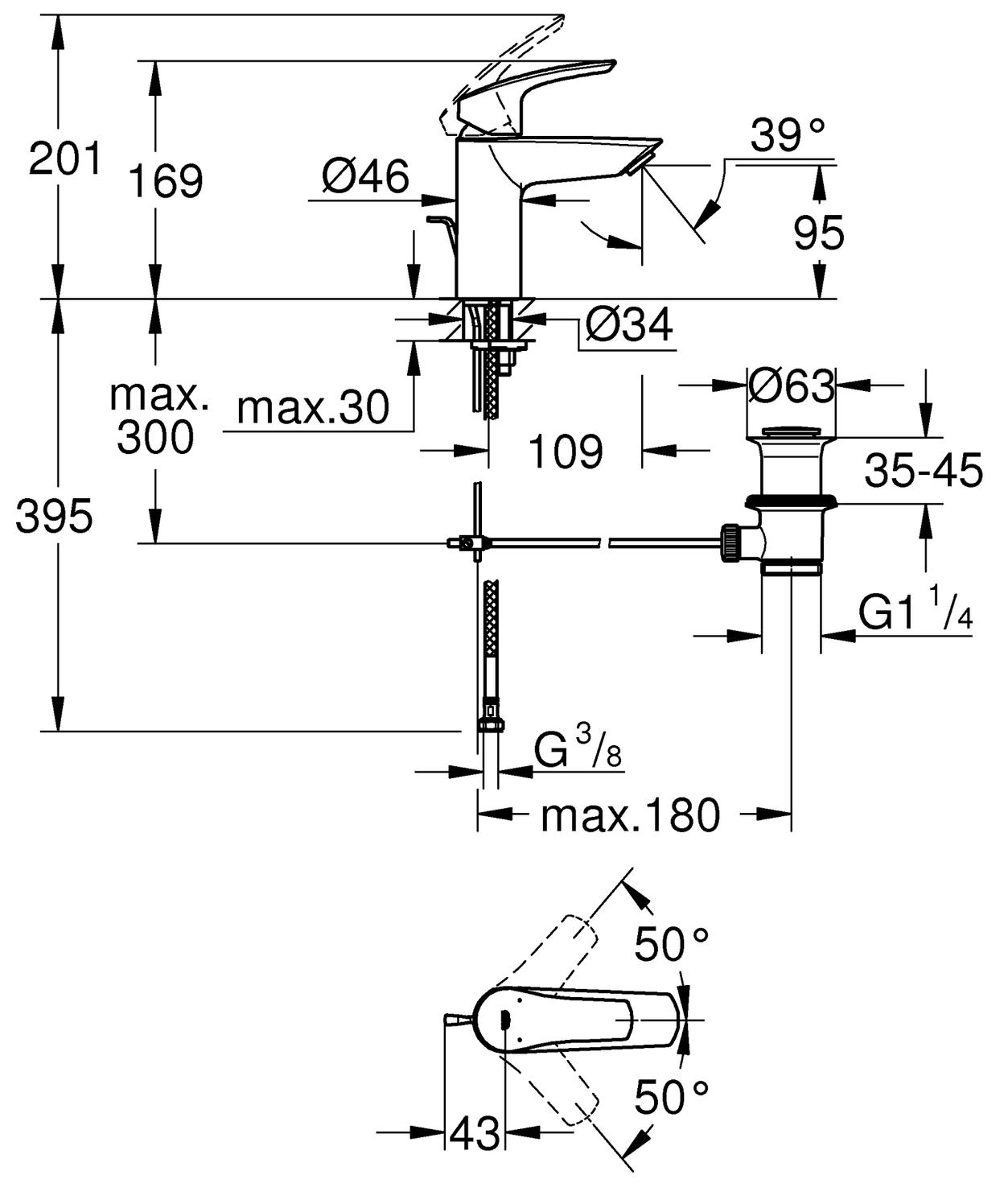 GROHE Waschtischbatterie Eurosmart S-Size mit Zugstangen-Ablaufgarnitur chrom 33265003 - Bild 5