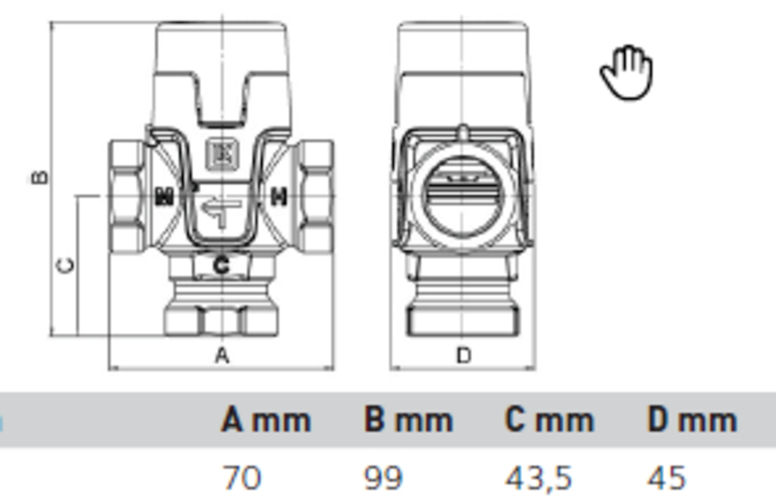 Brauchwassermischer Mischventil 1'' AG, Abgang seitlich, 35-65 °C, inklusive 2 Rückschlagventile - Bild 4