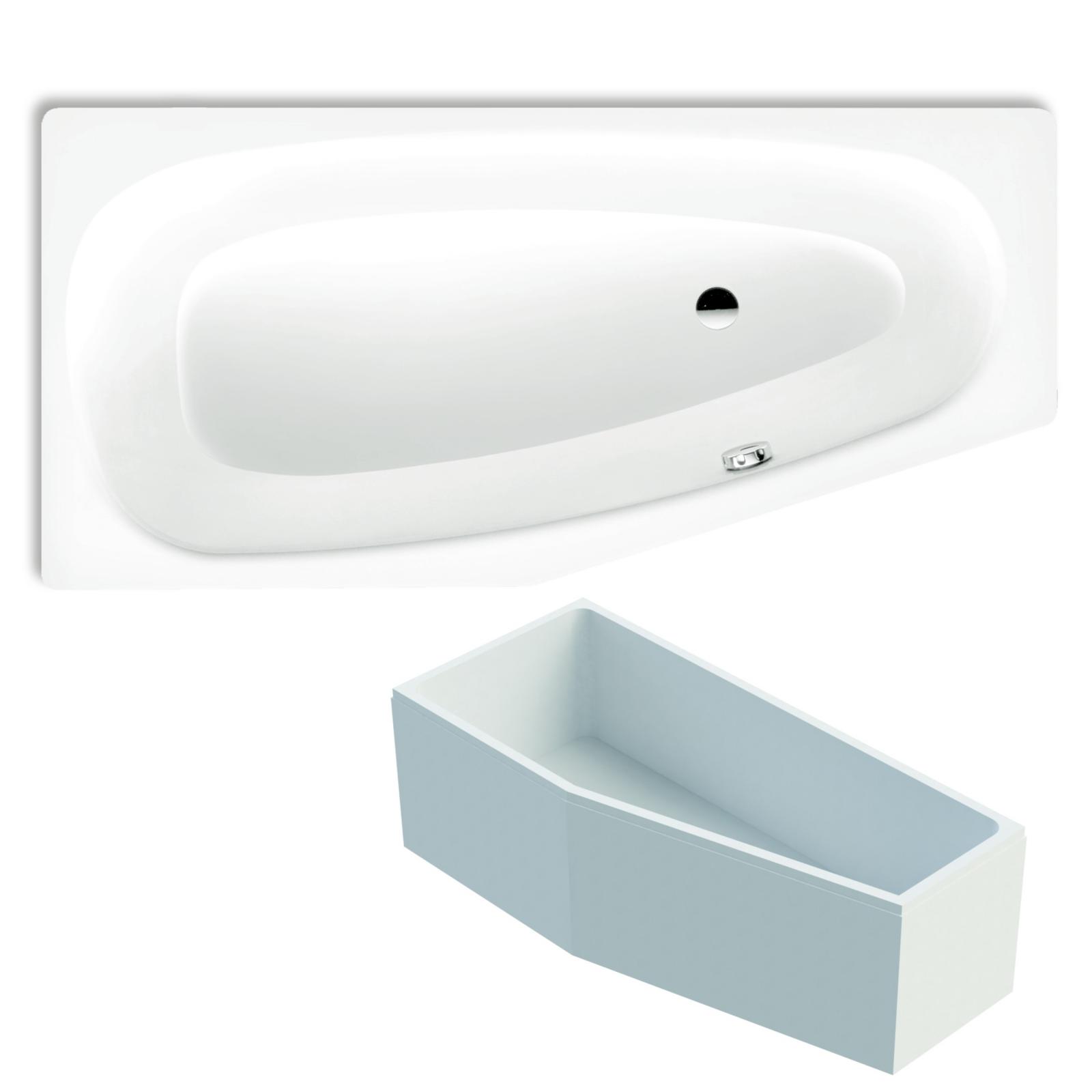 Kaldewei Raumsparwanne Mini 157x75 cm rechts Modell 830 Stahl-Email weiss inklusive Träger - Bild 1