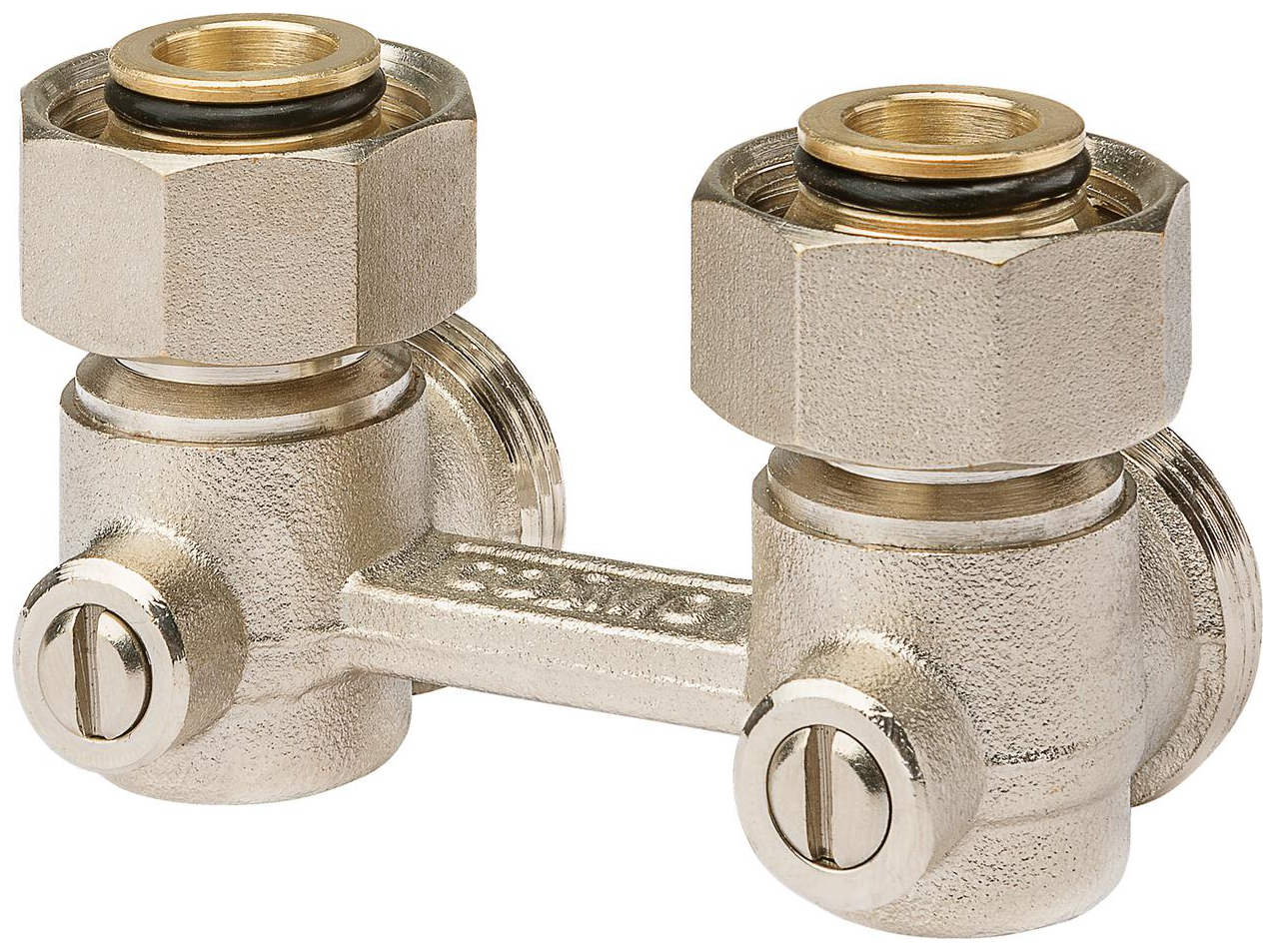 Zweirohr-Hahnblock 3/4'' AG Eckform absperrbar, Konus lose, 10 bar, Rohrabstand 50mm - Bild 1