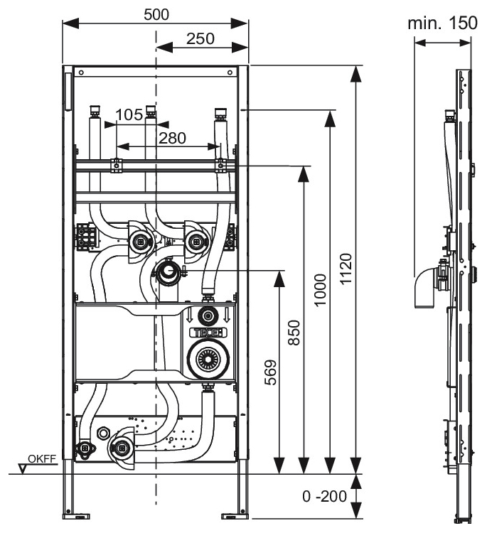 TECEprofil Waschtischmodul zum Anschluss von Durchlauferhitzern, Bauhöhe 1120 mm 9310022 - Bild 2