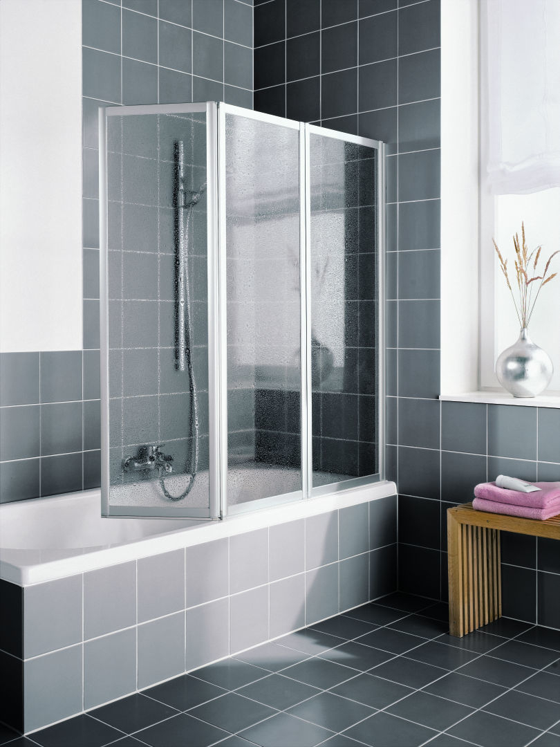 Kermi Faltwand Vario 2000 3-flügelig 650x1400mm Profil silber, Kunststoffglas Kerolan Perl