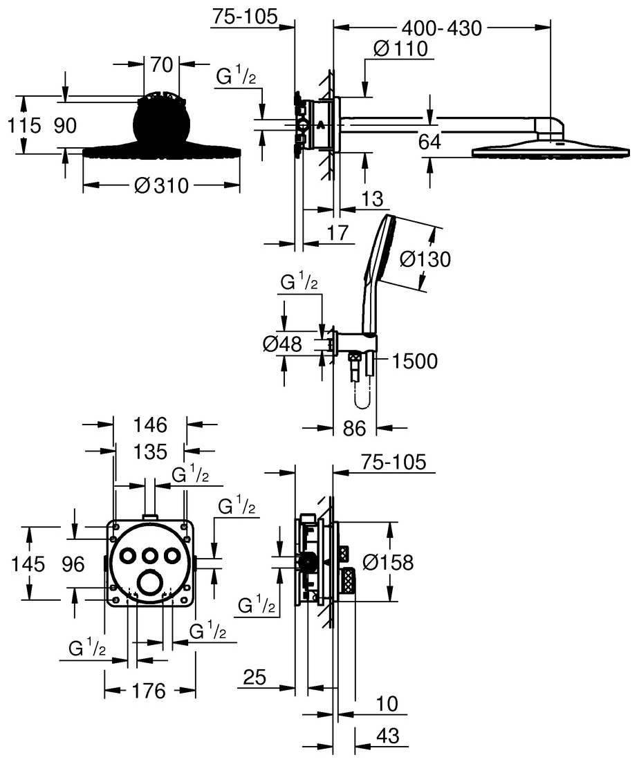 GROHE UP-Duschsystem Grohtherm SmartControl 34864 THM eckige Form 3 ASV supersteel 34864DC0 - Bild 4