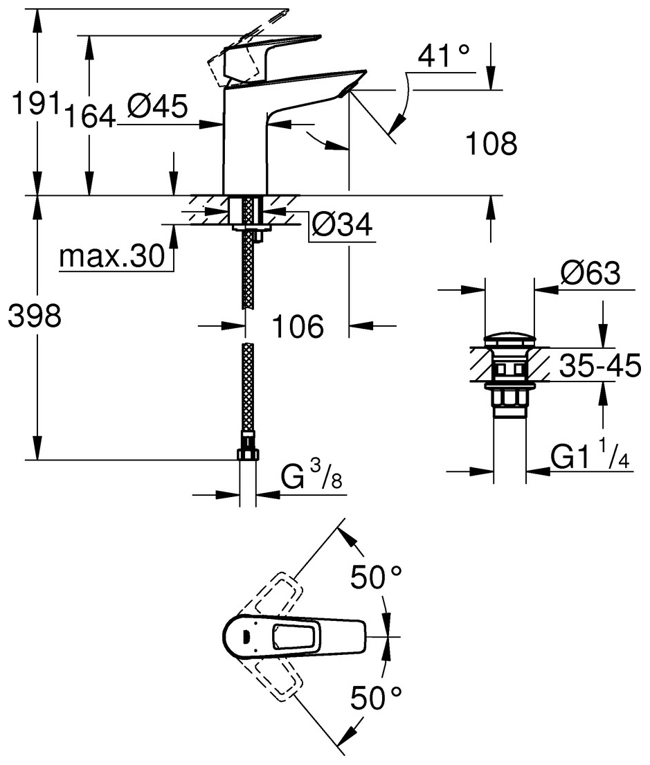 GROHE Waschtischbatterie BauLoop M-Size mit PushOpen Ablaufgarnitur chrom 23886001 - Bild 5