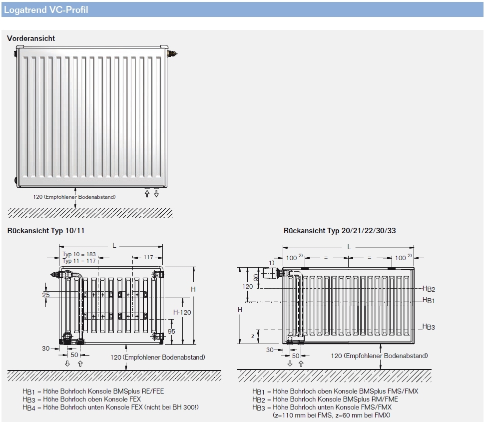 Buderus VC-Profil 21x300x800 R Logatrend Ventil Flachheizkörper